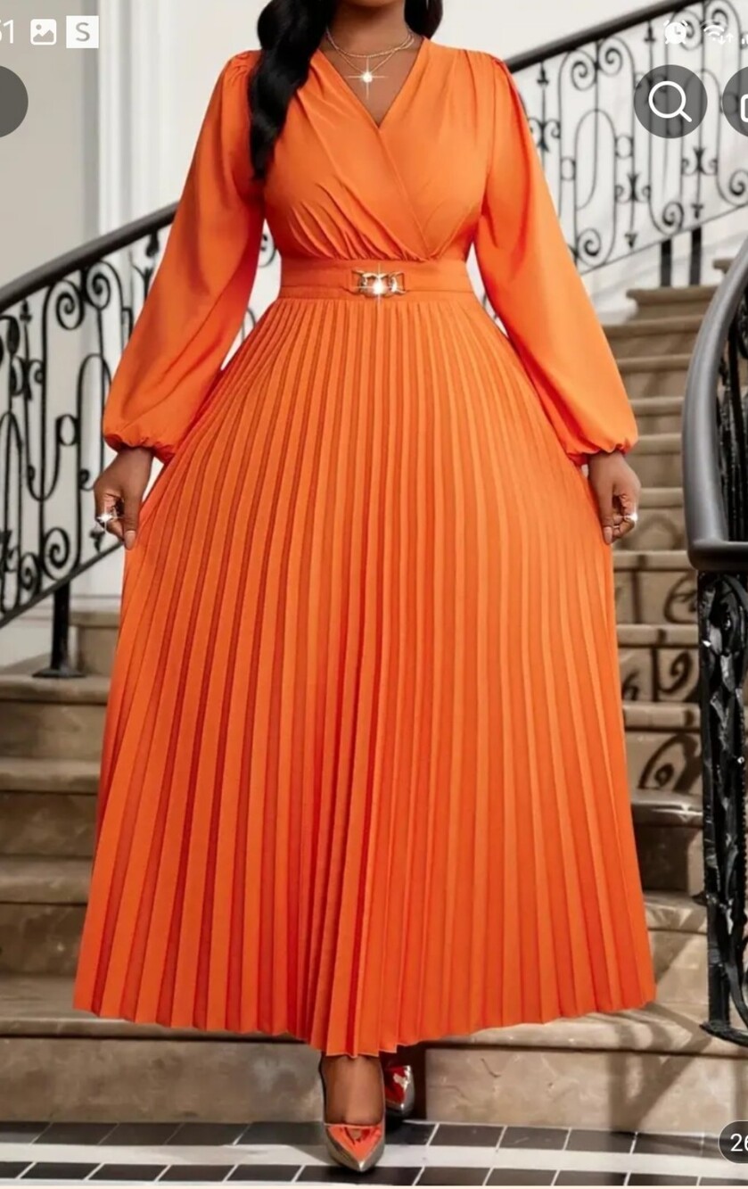 Bright Orange Pleated Dress Top